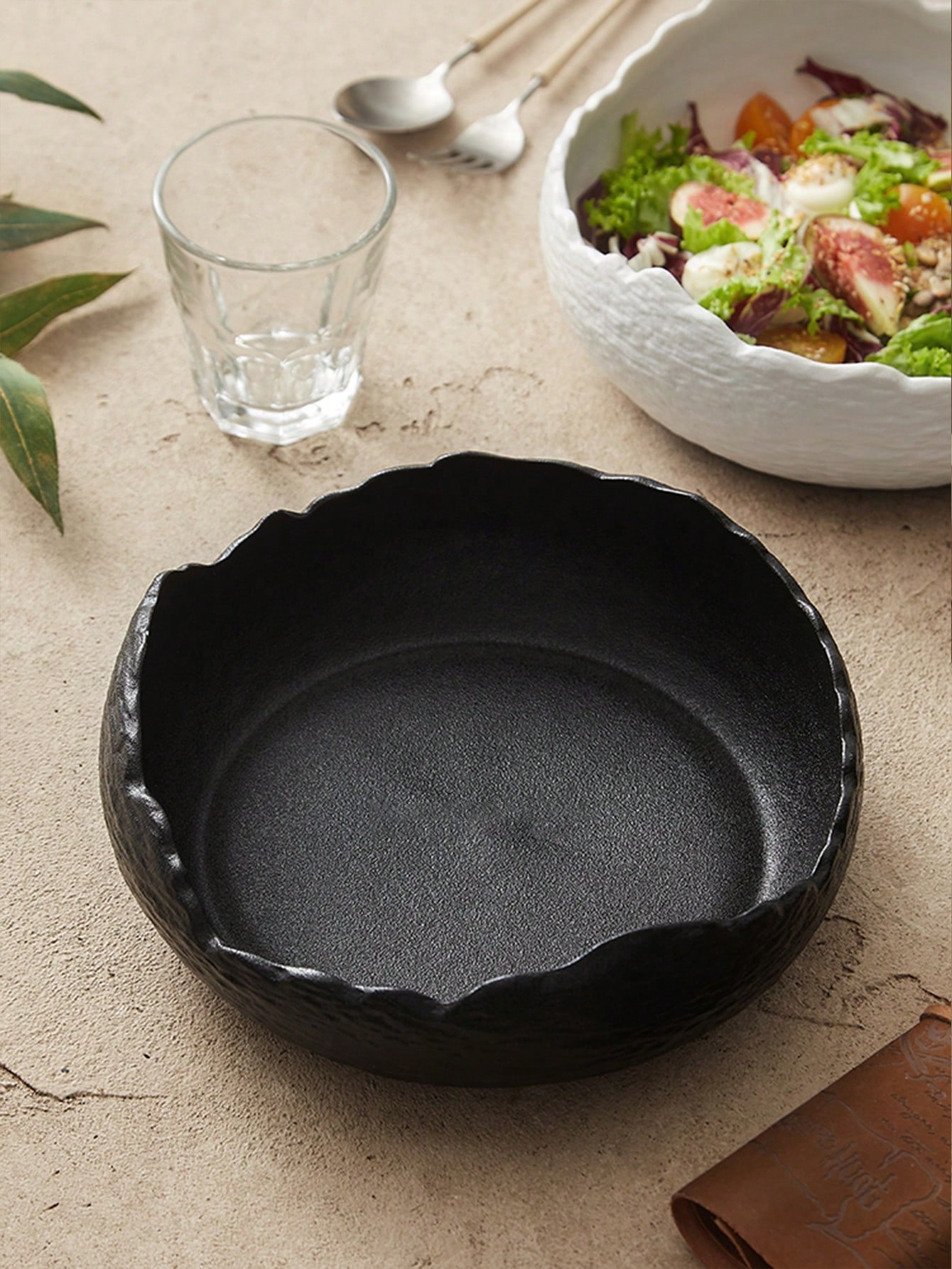 1 قطعة طبق خزفي عميق غير متماثل، طبق سلطة، طبق أطب...