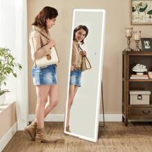 Sweetcrispy 64"X 21" Full Length Mirror With LED Lights Full Body Floor W/Dimming 3 Color Lighting Mirrors Lighted Standing Hanging Tall With Stand Aluminum Thin Frame For Living Room, Home - White - View 10