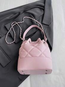 女性時尚鏈帶桶包，肩背包 - 粉色 - 查看 9