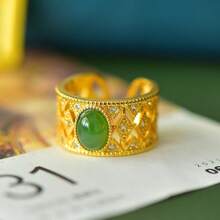 Anillos de jaspe canadiense natural, anillos de jade chapados en oro incrustados con diamantes, anillos ajustables de tamaño, anillos de piedras preciosas hechos a mano para hombres y mujeres, anillos personalizados, anillos de energía, anillos de aniversario, anillos de compromiso, regalos para ella.