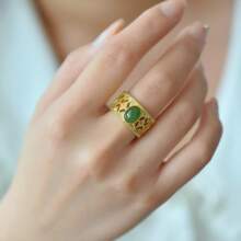 Anillos de jaspe canadiense natural, anillos de jade chapados en oro incrustados con diamantes, anillos ajustables de tamaño, anillos de piedras preciosas hechos a mano para hombres y mujeres, anillos personalizados, anillos de energía, anillos de aniversario, anillos de compromiso, regalos para ella.