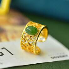 Anillos de jaspe canadiense natural, anillos de jade chapados en oro incrustados con diamantes, anillos ajustables de tamaño, anillos de piedras preciosas hechos a mano para hombres y mujeres, anillos personalizados, anillos de energía, anillos de aniversario, anillos de compromiso, regalos para ella.