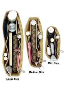 Baguette多口袋收納袋，毛氈布拉鍊化妝品收納袋，適用於女性化妝品和便攜式旅行錢包的多層分隔組織器，學籍用品，老師禮物，返回學校老師配件 - 米色 - 查看 4