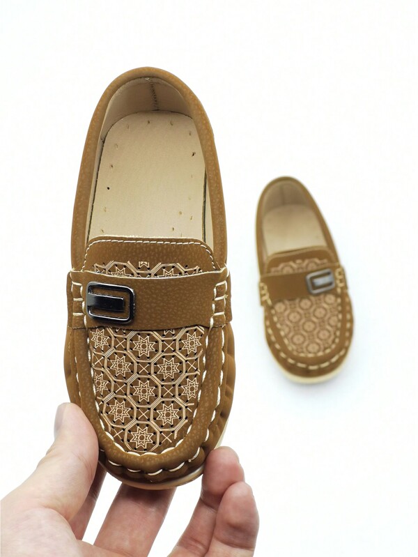 1 Pair Of Boys' Loafers Fashion Metal Buckle Decorative Shoes A Slip-On Casual Breathable Flat Shoes