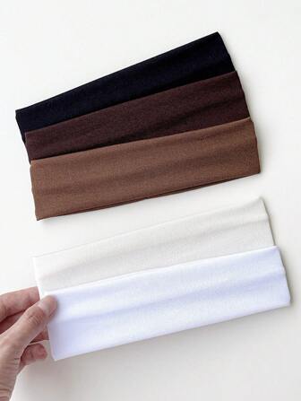 PRETTY KITTY 5条装女士纯色运动发带，咖啡色调，适合瑜伽、跑步、普拉提等运动，吸汗透气，高弹力，可作头巾、发带、运动发带、头巾、吸汗带，适合上学、大学秋冬季节，是女士度假装扮的优雅围巾、女士头巾和柔软头巾的理想之选。