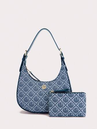 DK DKMG 2pcs Silk Printed Shoulder Bag Set With Adjustable Straps, Suitable For Daily Use