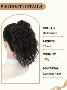 12inch Ponytail Extension Curly Hair Claw Clip Drawstring Ponytail Extensions (Dark Brown) Hair Pieces For Women Synthetic Friendly Fiber - Dark Brown - View 2