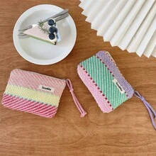 1个装撞色横条纹化妆包，防水，可装口红，女士化妆包，小巧收纳化妆盒，女士旅行包，铅笔盒，日常大容量化妆刷收纳包，旅行洗漱包整理器，化妆包，铅笔袋，化妆旅行洗漱包，必备礼品收纳包，拉链配件，美甲用品，化妆包，小化妆包，化妆袋，圣诞礼物，小袋子，礼品袋/小手提包，化妆品收纳包，迷你袋，大容量袋，圣诞礼物，女士礼物创意 - 彩色 - 查看 11