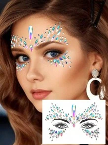 1pc Colorful Rhinestone Face Sticker For Makeup Party Music Festival, Waterproof And Long Lasting, Realistic Self-Adhesive Gemstone Decor For Eyes And Face