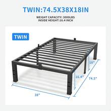 18 Inches Twin Bed Frames, Heavy Duty Metal Platform Bed Frame With Mattress Slide Stopper - Easy Assembly | Noise Free Bedframes | No Box Spring Needed - 18 inch - View 5