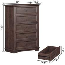 47.3" H Dressers Chest Of Drawers, Double Anti-Tip, 5 Drawers Dresser For Bedroom, Tall Dresser For Closet, Wood Vintage Dresser, Dresser Organizer For Bedroom, Living Room, Hallway