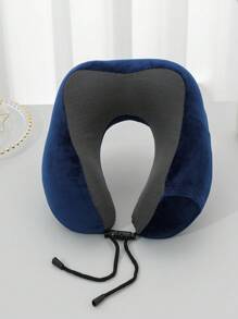 U-Shaped Travel Pillow Cover With Zipper - Navy Blue - View 1