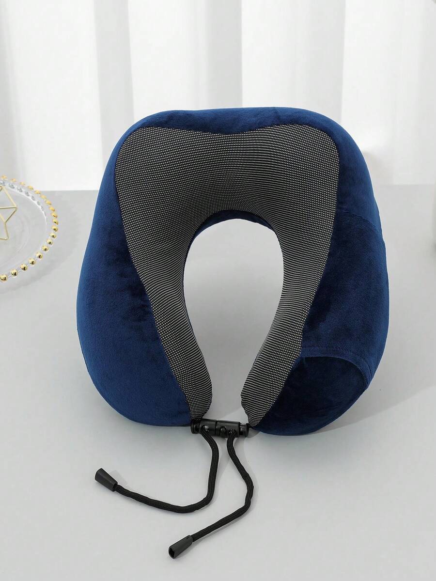 U-Shaped Travel Pillow Cover With Zipper - Navy Blue - View 1