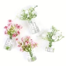 1pc Dollhouse Miniature Glass Vase For Flower Arrangement: 1/12 Miniature Decorative Model With Artificial Plants And Flowers