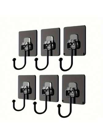6pcs Heavy Duty Wall Hook, Self Adhesive Hanging Hook, Multipurpose Coat Hat Towel Key Sundry Hook, Waterproof Hanger Hook, Bathroom Toilet Kitchen Household Utility Hook