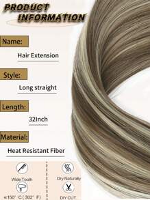 20, 24, 28, 32 Inch Intermediate Color Hair Extensions Seven-Piece Set 16 Cal High Temperature Silk Chemical Fiber Long Straight Hair To Increase Hair Volume, Fluffy And Natural Invisible - Piano Color - View 2