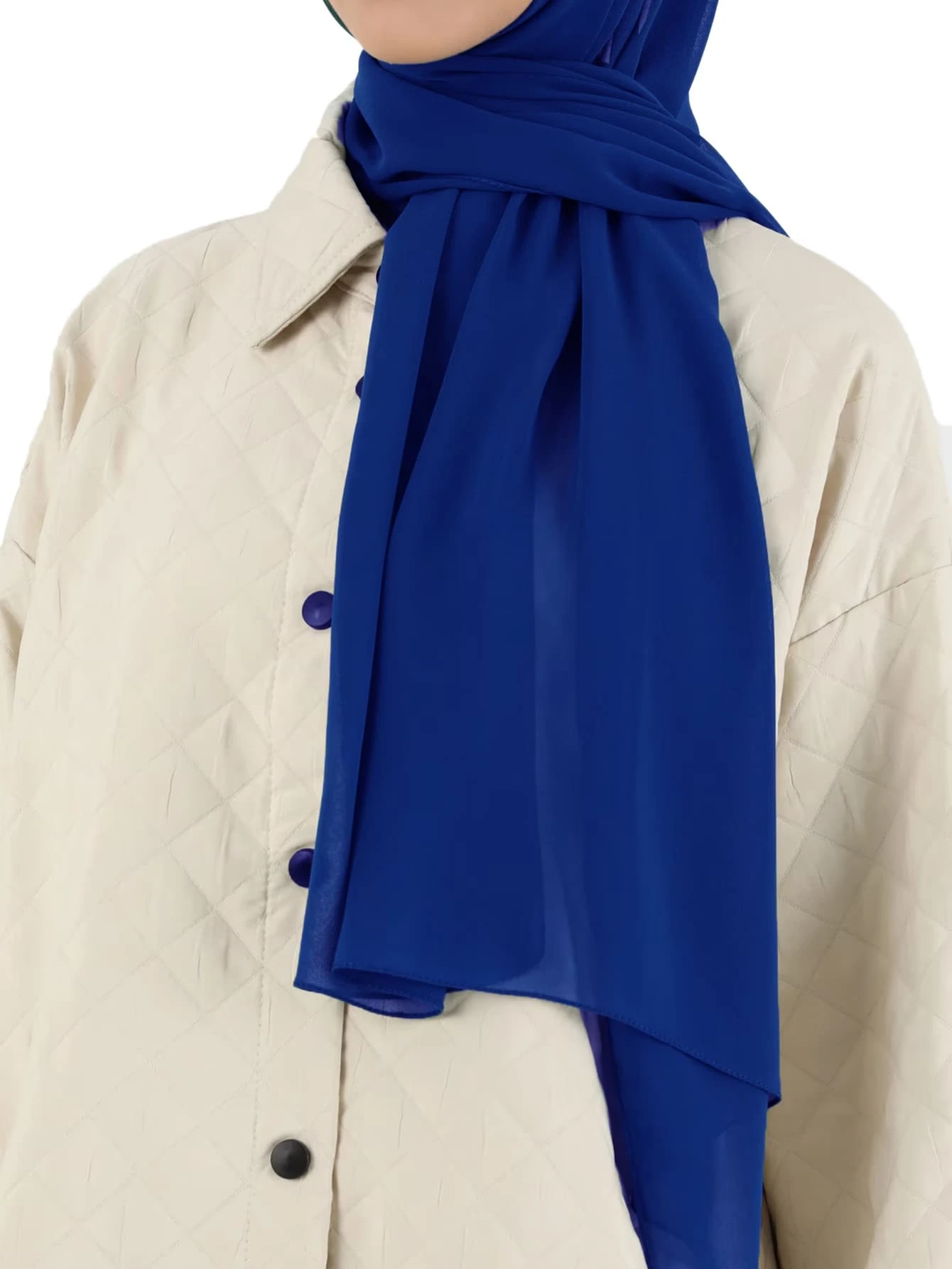 1pc Women's Solid Color Chiffon Scarf, Simple And Stylish Headscarf Accessories Women Abaya Soft Hijab,Women Veil - Royal Blue - View 1