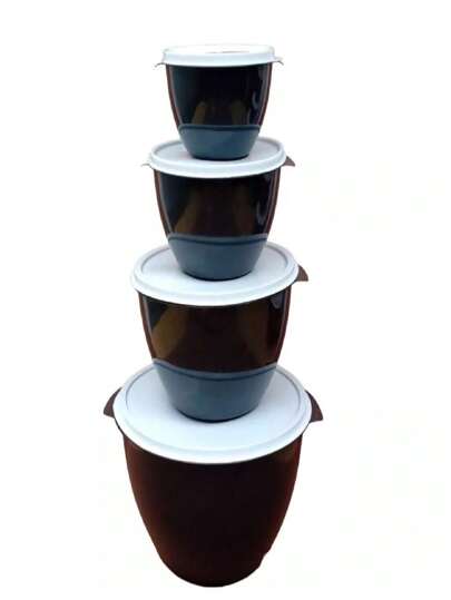 jogo 4 peças de pote bool , tampa branca redondo 5,5 l potes para marmita , kit hermeticos jogo para cozinha otimo custo beneficio