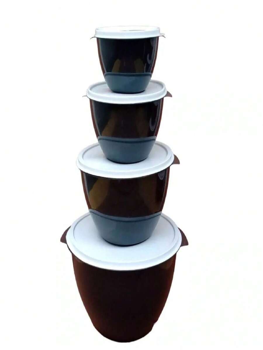 jogo 4 peças de pote bool , tampa branca redondo 5,5 l potes para marmita , kit hermeticos jogo para cozinha otimo custo beneficio - Preto - Visão 1