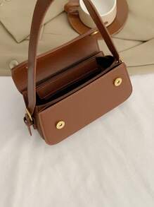 PU布料簡單純色女式多口袋肩袋，適用於休閒裝 - 棕色 - 查看 5