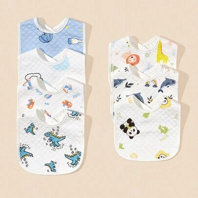 3pcs Random Color Cartoon Pattern Baby Bib Set