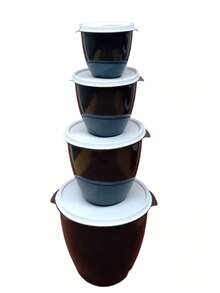 jogo 4 peças de pote bool , tampa branca redondo 5,5 l potes para marmita , kit hermeticos jogo para cozinha otimo custo beneficio - Preto - Visão 2