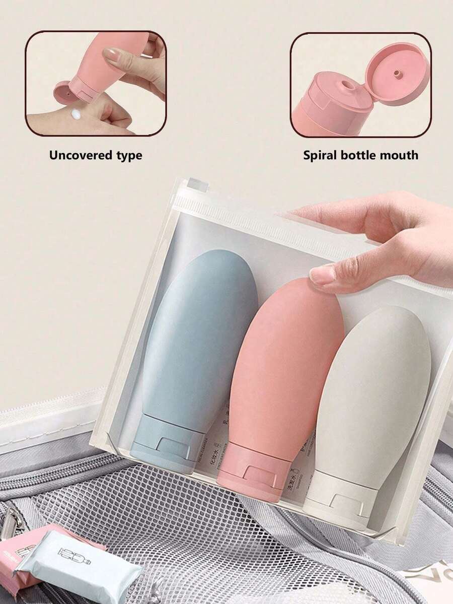 3Pcs/Pack Leak Proof Travel Bottles Set 60ml Portable PE Soft Refillable Travel Accessories For Shampoo, Lotion And Toiletries Travel Bottles Kit Dorm Essentials Back To School Stuff Travel Containers Free Label - Multicolor - View 1