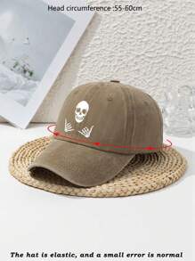 1 件男女通用户外休闲时尚骷髅印花做旧棒球帽，可调节软顶沙滩运动帽 - 卡其色 - 查看 4