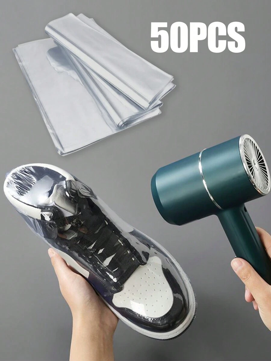 50pcs Heat Shrink Wrap Bags - Sneaker PVC Heat Shrink Plastic Wrap Shoes Protectors For Protection, Storage & Travel Boot Bag Shoes Case Shoe Storage Box Shoes Organizer Accessories For Travel Vacation Cruise Summer Holiday Travelling Bag Travel Stuff Essentials For College Dorm Home School