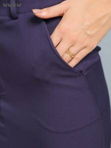 WUUW Saia Longa feminina Com Cintura Alta De Cor Sólida Para,saia longo de corte  em linha A,Vestido de verão versátil para lazer - Azul Marinho - Visão 7