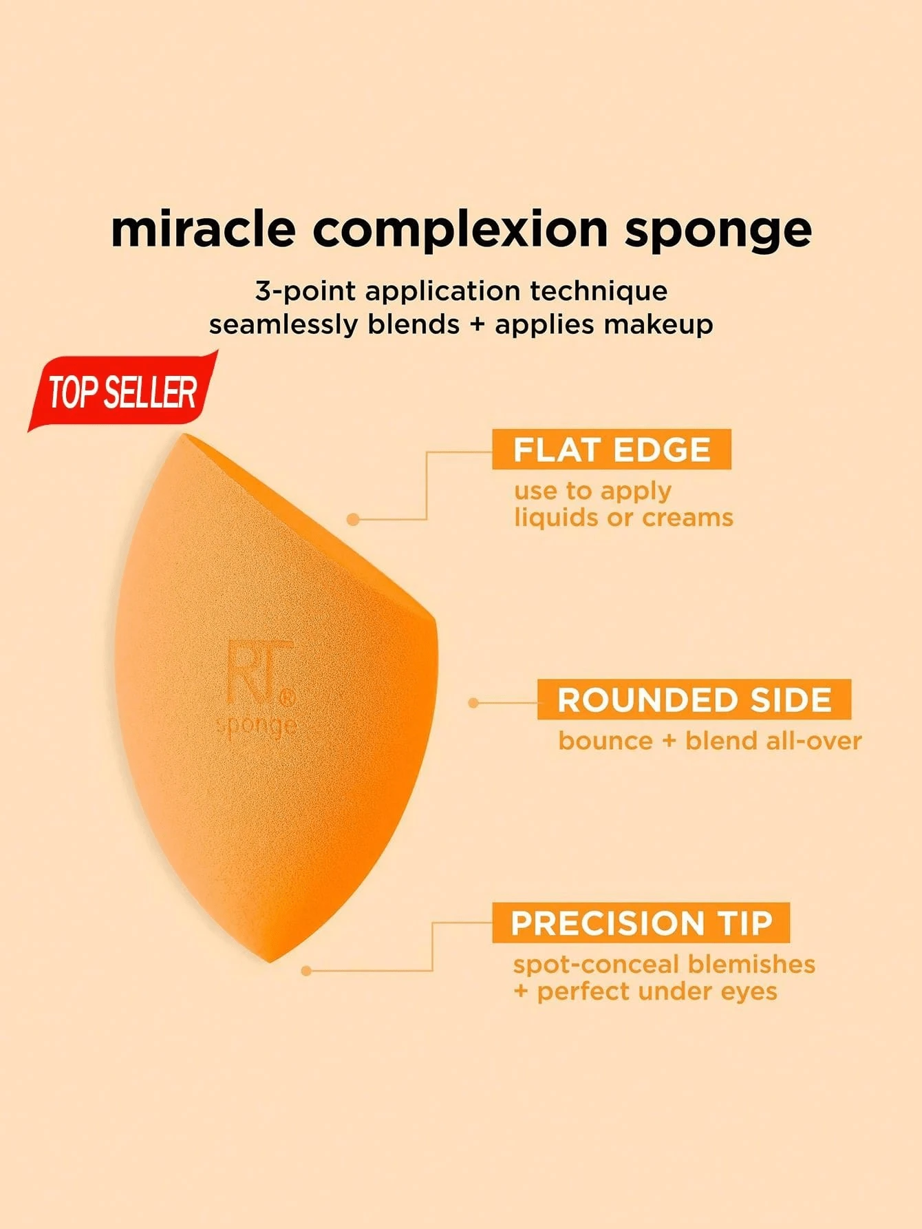 Real Techniques RT化妝海綿粉撲氣墊小橙蛋，乾濕兩用超柔軟不易吸收粉(4入組) - 橘色 - 查看 1