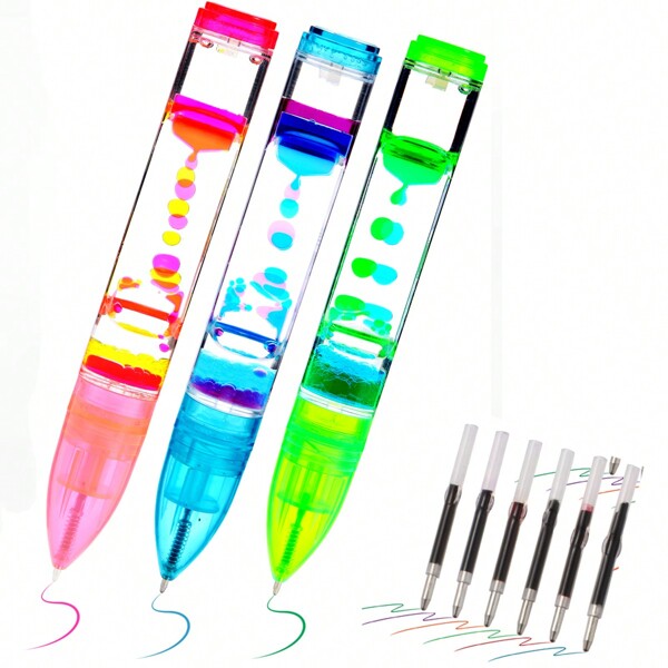 3 Packs Liquid Timer Pen With Extra Ink Packs- Retractable Ballpoint Pen With Colorful Moving Bubbles & Droplets - Relaxing Calming Fidget Sensory Writing For Kids & Adults- 3-Colorful Liquid Ballpoint Pen For Back To School Gift,Stocking Stuffers, Easter Basket Stuffers -Fidget Pen For Stress Relief And Anxiety(Red, Green, Blue)