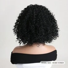 12-Inch Black Short Curly Afro Wig For , Fashionable Fluffy Synthetic Hairpiece Suitable For Daily Wear, Halloween Costumes, Holidays And Parties - Black - View 5