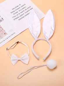 Conjunto de 3 piezas de chica conejita sexy, incluyendo diadema con orejas de conejo, corbata de moño y cola esponjosa, disponible en varios colores, adecuado para festivales, fiestas, actuaciones y complementos de vestir diarios para Halloween o baile de graduación