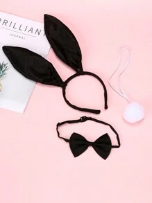 Conjunto de 3 piezas de chica conejita sexy, incluyendo diadema con orejas de conejo, corbata de moño y cola esponjosa, disponible en varios colores, adecuado para festivales, fiestas, actuaciones y complementos de vestir diarios para Halloween o baile de graduación
