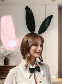 Conjunto de 3 piezas de chica conejita sexy, incluyendo diadema con orejas de conejo, corbata de moño y cola esponjosa, disponible en varios colores, adecuado para festivales, fiestas, actuaciones y complementos de vestir diarios para Halloween o baile de graduación