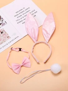 Conjunto de 3 piezas de chica conejita sexy, incluyendo diadema con orejas de conejo, corbata de moño y cola esponjosa, disponible en varios colores, adecuado para festivales, fiestas, actuaciones y complementos de vestir diarios para Halloween o baile de graduación