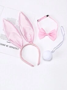 Conjunto de 3 piezas de chica conejita sexy, incluyendo diadema con orejas de conejo, corbata de moño y cola esponjosa, disponible en varios colores, adecuado para festivales, fiestas, actuaciones y complementos de vestir diarios para Halloween o baile de graduación