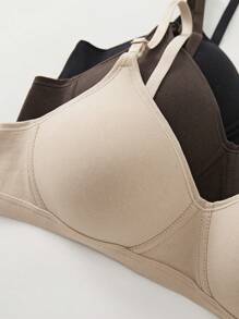 3 件装女士舒适睡眠多色无线软杯适合小胸纯色内衣文胸、内衣 - 彩色 - 查看 2