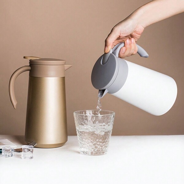 1pc 304 Stainless Steel Coffee Pot 800ml/27oz Simple Design With Button Thermal Flask For Home, Office, School, Party, Camping And Travel Back To School