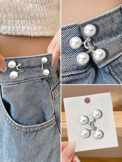 Invisible Adjustable Waist Reduction Buckle Pin(Card Not Included), Detachable No-Sew Pants Clips & Belts Accessories Adjustable Detachable Snap Fastener Faux Pearl Metal Pants Buttons Pins Pants Waist Tightener No Sewing Required Jean Button Pins For Women And Men For Clothing Jeans Buttons Adjustment Jeans Skirt Waist Buckle Fashion And Detachable Pants Clip Bag Accessories Women's Fashionable Metal Buckle Designed Adjustable Waistband, Detachable & Adjustable, Avoid Unexpected Exposure For Dail