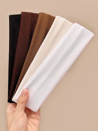 PRETTY KITTY 5条装女士纯色运动发带，咖啡色调，适合瑜伽、跑步、普拉提等运动，吸汗透气，高弹力，可作头巾、发带、运动发带、头巾、吸汗带，适合上学、大学秋冬季节，是女士度假装扮的优雅围巾、女士头巾和柔软头巾的理想之选。