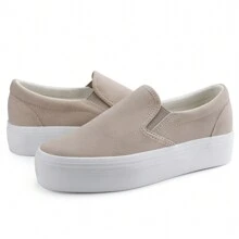 Women Comfortable Slip-On Loafers Platform Casual Loafer Shoes Fashion Daily Walking Shoes - 米色 - 查看 1