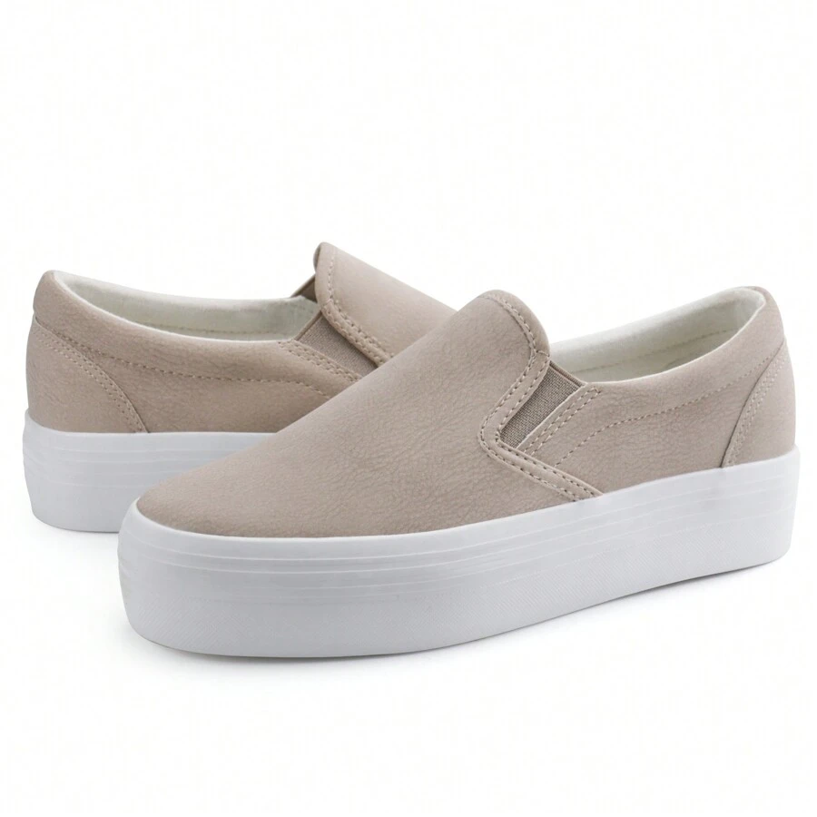 Women Comfortable Slip-On Loafers Platform Casual Loafer Shoes Fashion Daily Walking Shoes - 米色 - 查看 1