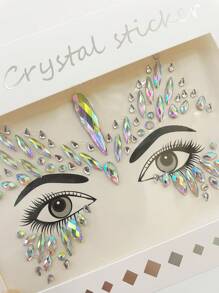1pc Colorful Rhinestone Face Sticker For Makeup Party Music Festival, Waterproof And Long Lasting, Realistic Self-Adhesive Gemstone Decor For Eyes And Face