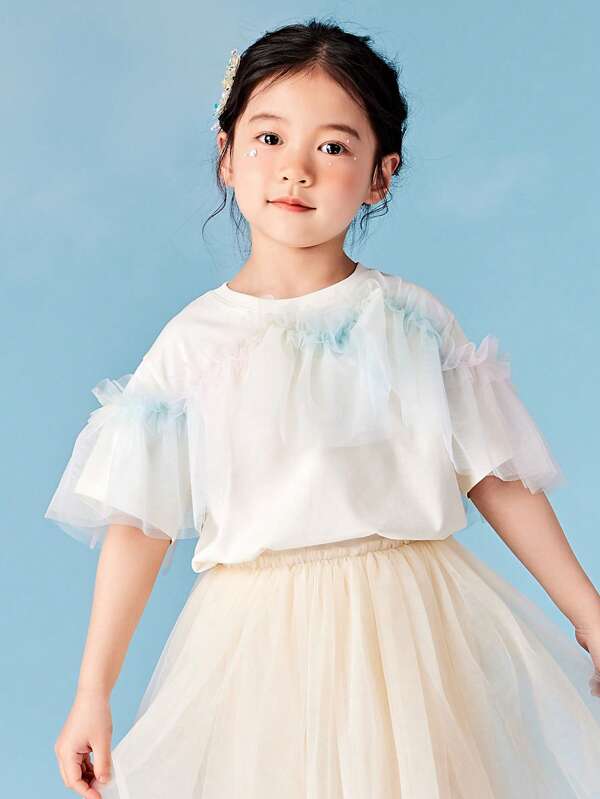 mini bala Girls Short Sleeve T-Shirt 2024 Summer Baby Quick Drying Antibacterial Sweet Mesh Children's Top