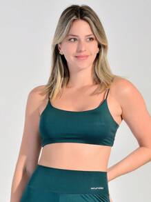 FITNATION Top fitness com alças finas em tecido super leve - Verde Escuro - Visão 1