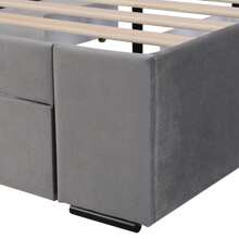 KOMHTOM Letto imbottito 140 x 200 cm in velluto, con rete a doghe, con schienale, con 4 cassetti, letto imbottito grigio, letto matrimoniale con 4 cassetti e schienale alto, 140*200 cm - Grigio - Visualizzare 10