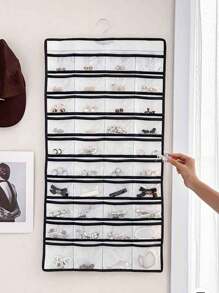 1 pieza Bolsa de almacenamiento de joyas de pared, bolsillo multifuncional colgante de puerta con compartimentos, regalo para el Día de San Valentín, vuelta al colegio - Blanco - Ver 3