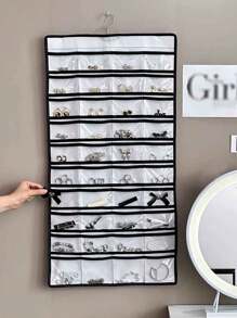 1 pieza Bolsa de almacenamiento de joyas de pared, bolsillo multifuncional colgante de puerta con compartimentos, regalo para el Día de San Valentín, vuelta al colegio - Blanco - Ver 1